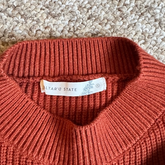 Altar'd State Brick Red Cropped Sweater with Cream Stripes - Picture 6 of 7